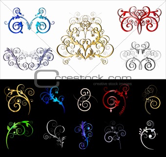 Decorative colored ornate border and frame elements