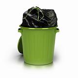 green garbage can. white background
