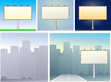 set of billboards and urban silhouette