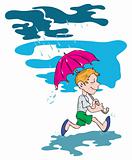 The boy under an umbrella