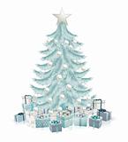 Silver blue Christmas tree and gifts