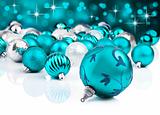 Blue christmas ornament baubles with star background