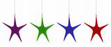Christmas star decorations hanging on white background