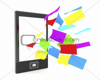 E-book reader with colorful papers