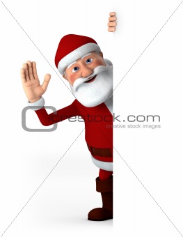 Santa waving with blank sign