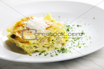 lasagne with broccoli and chicken meat