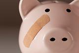 Piggy Bank with Bandage on Face on Gradated Background.