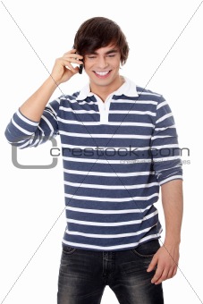 Handsome caucasian man makes a call