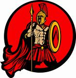 Greek Spartan Trojan Vector Mascot with Spear and Shield