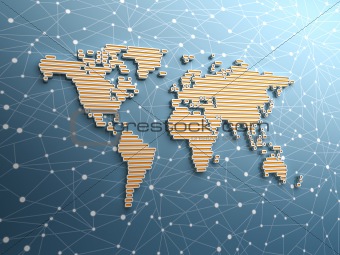 Rectangular shaped world map with global network 