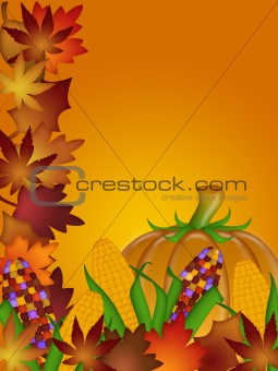 Pumpkin Ornamental Corn and Fall Leaves