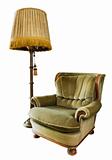Old luxury armchair with floor lamp on white