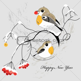 winter postcard with birds
