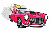Cartoon of blonde girl driving a sports car