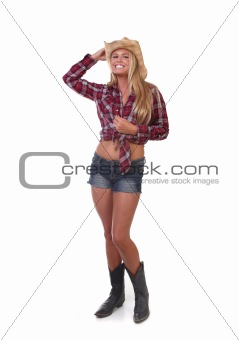 Young Cowgirl on White Background