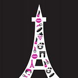 Retro Paris Eiffel Tower silhouette - isolated on black