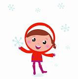 First snow: cute winter Child holding Snowflake

