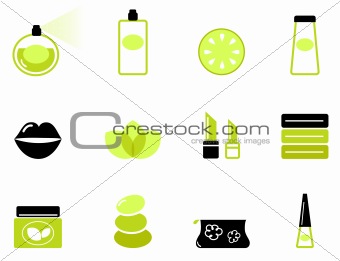 Wellness & cosmetic icons isolated on white ( green - black )
