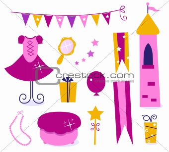 Cute elements for Little Princess Party isolated on white

