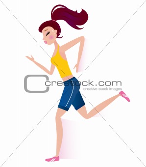 Running sporty Woman isolated on white
