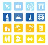 Travel icons and landmarks big collection - blue & yellow
