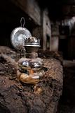Old Kerosene Lamp in an abandoned, gloomy, creepy building of an