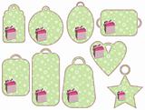 green tag collection with pink gifts