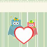 cute owl holding red love heart card background vector