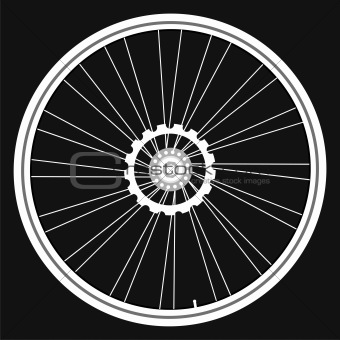 vector white Bicycle wheels isolated on black background