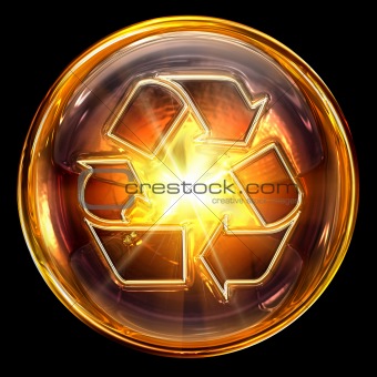Recycling symbol icon fire, isolated on black background.