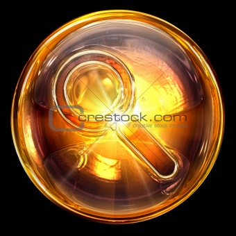magnifier icon fire, isolated on black background