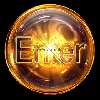 Enter icon fire, isolated on black background.