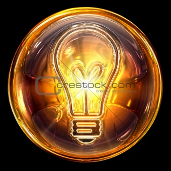 Bulb icon golden, isolated on black background