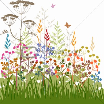Colorful abstract plants and grasses background