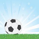 Soccer ball on star blue shiny background