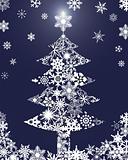 Christmas Tree with Snowflakes Blue Background