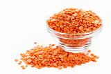 Bowl of uncooked red lentils
