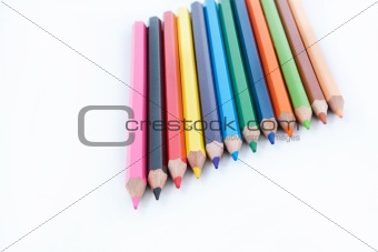Colored pencils in a bunch of close-up