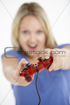 Woman Holding Video Game Controller