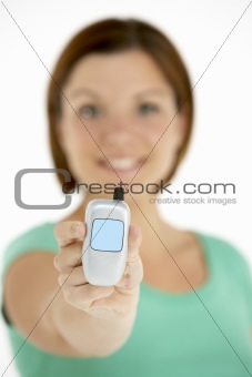Woman Holding Model Mobile Phone