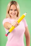 Woman Holding Big Pencil
