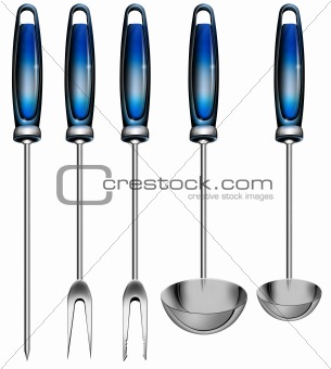 Kitchen utensils on white