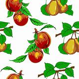 Seamless wallpaper with peaches and pears.