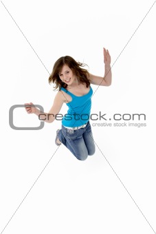 Young Girl Leaping In Studio