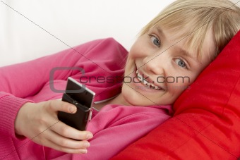 Young Girl Reading Text Message