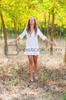 Young Woman Outside with Open Arms, Freedom Sensation