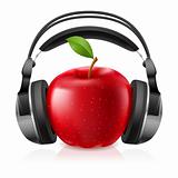 Realistic computer headset with red apple