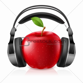 Realistic computer headset with red apple