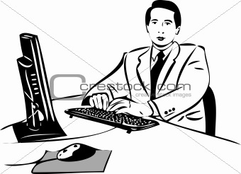 sketch of a guy working at the computer