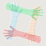 Conceptual symbol of multiracial human hands making a box vector